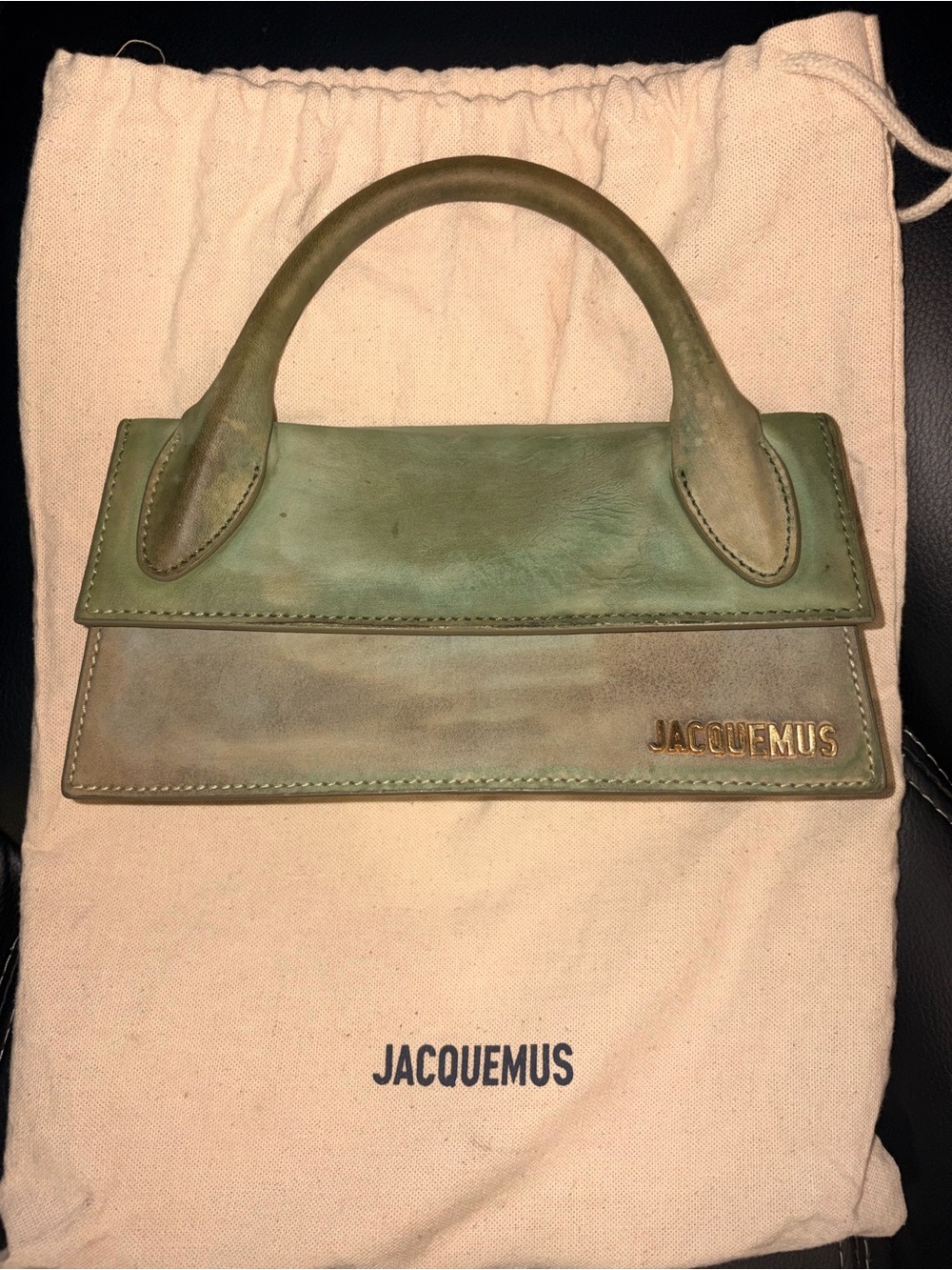 WATER DAMAGED**Jacquemus Green Le Chiquito Long Top-Handle Bag